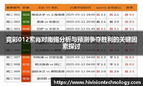 竞彩012索肖对南锡分析与预测争夺胜利的关键因素探讨